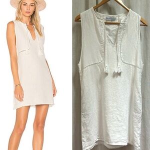 Sincerly Jules White linen dress with pockets, tassels size small